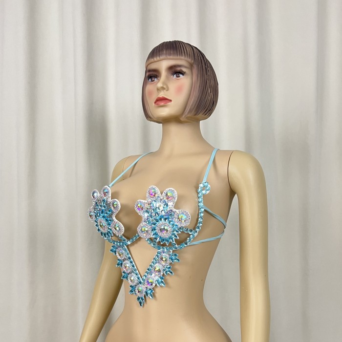 New Style Samba Carnival Handmade Wire Bra With Stones TRQ Color For Performance Costumes