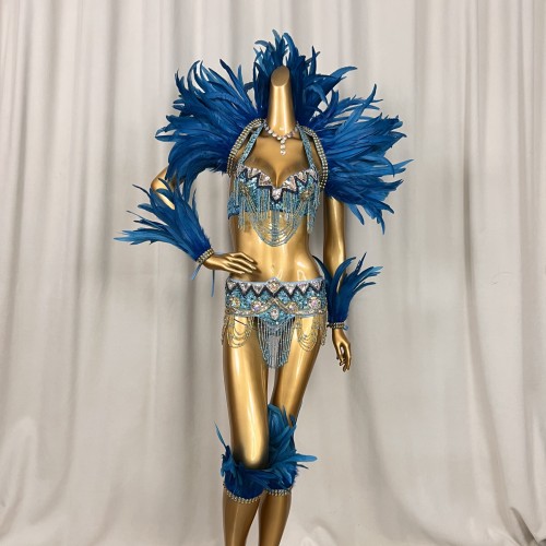 Hot sale Women's beaded Crystal belly dance costume wear sexy bellydancing costumes bellydance clothes with feather