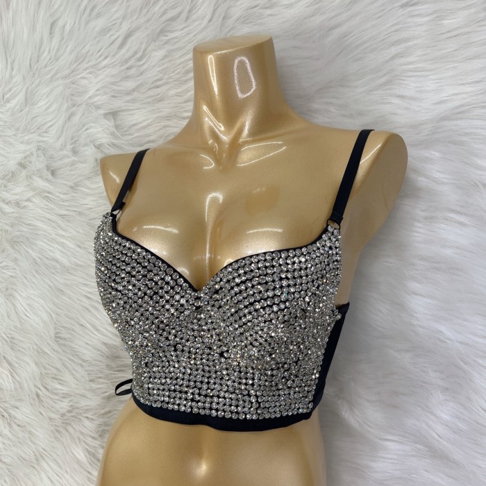 Sexy Corset Top For Women Nightclub Diamond Top With Chest Pad Party Short Clothes