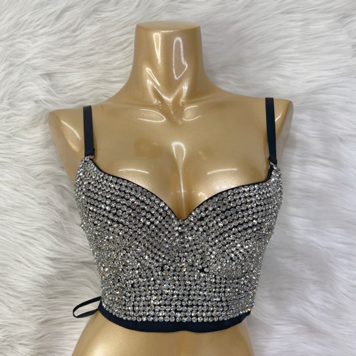 Sexy Corset Top For Women Nightclub Diamond Top With Chest Pad Party Short Clothes