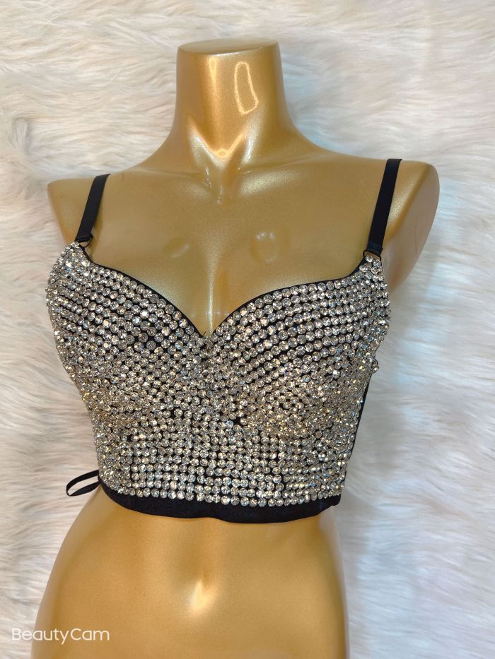 Sexy Corset Top For Women Nightclub Diamond Top With Chest Pad Party Short Clothes