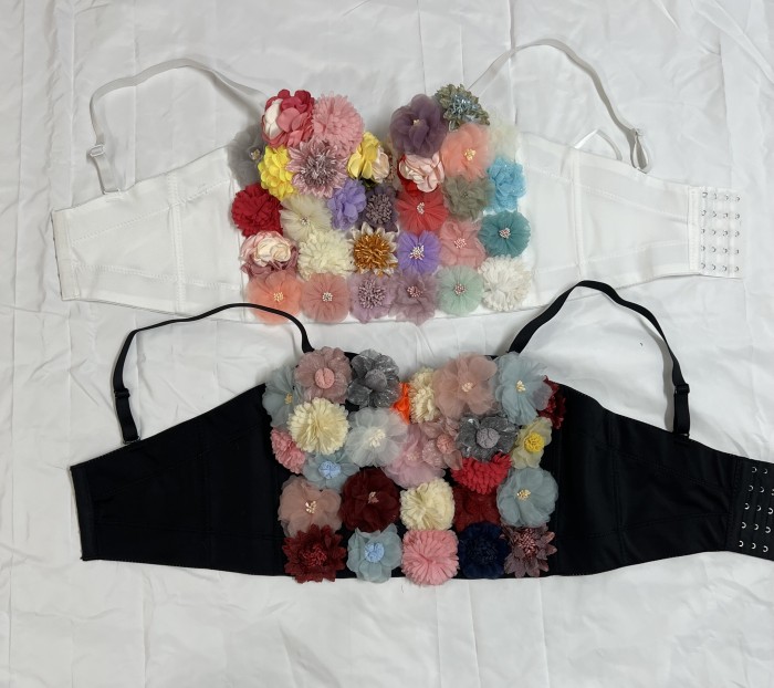 Sexy Corset Top For Women Nightclub Flowers Top With Chest Pad Party Short Clothes