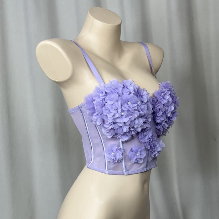 Sexy Corset Top For Women Nightclub Flowers Top With Chest Pad Party Short Clothes