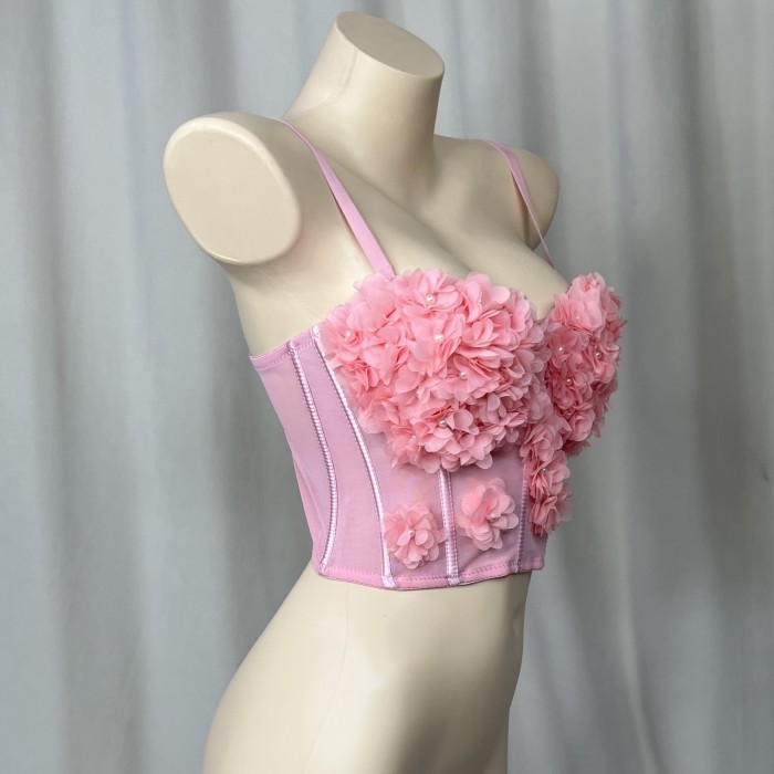Sexy Corset Top For Women Nightclub Flowers Top With Chest Pad Party Short Clothes