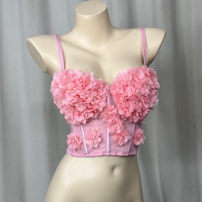 Sexy Corset Top For Women Nightclub Flowers Top With Chest Pad Party Short Clothes