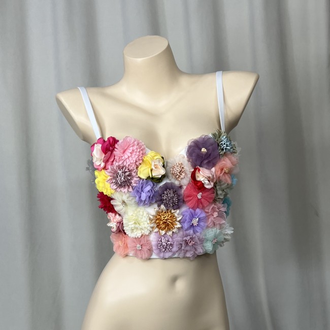 Sexy Corset Top For Women Nightclub Flowers Top With Chest Pad Party Short Clothes