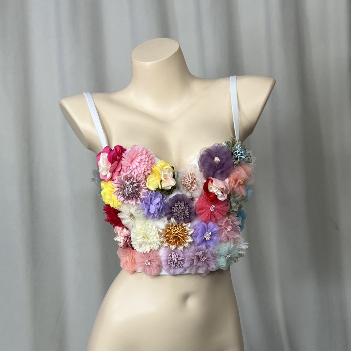 Sexy Corset Top For Women Nightclub Flowers Top With Chest Pad Party Short Clothes