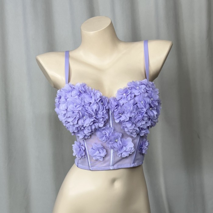 Sexy Corset Top For Women Nightclub Flowers Top With Chest Pad Party Short Clothes