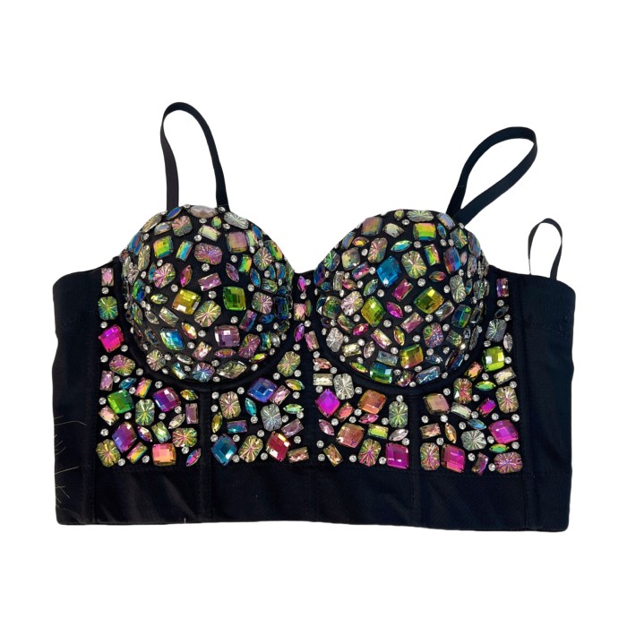 Sexy Corset Top For Women Nightclub Stones Top With Chest Pad Party Short Clothes