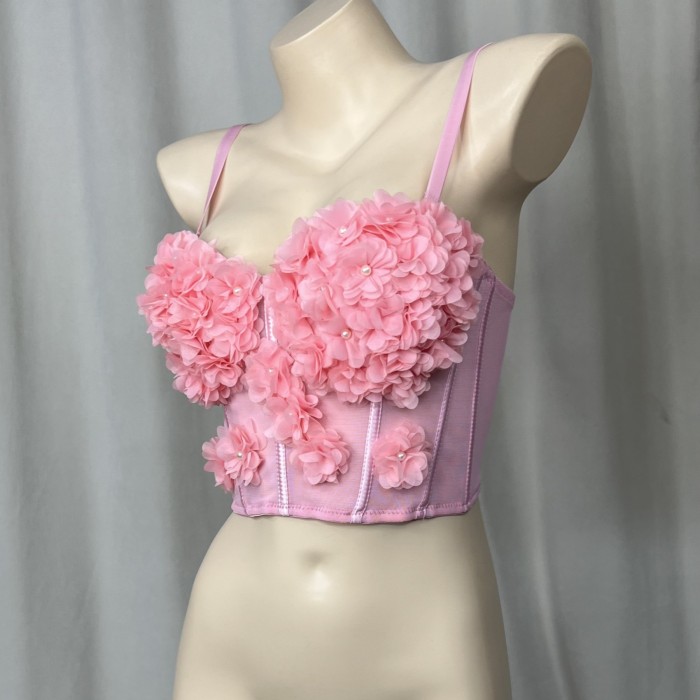 Sexy Corset Top For Women Nightclub Flowers Top With Chest Pad Party Short Clothes