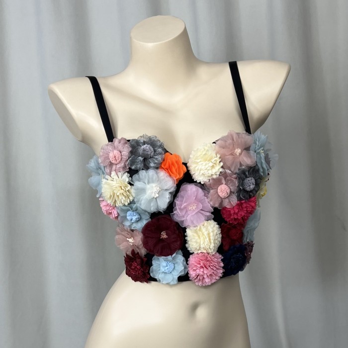 Sexy Corset Top For Women Nightclub Flowers Top With Chest Pad Party Short Clothes