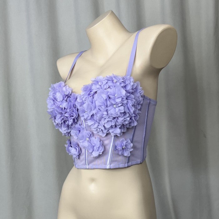 Sexy Corset Top For Women Nightclub Flowers Top With Chest Pad Party Short Clothes
