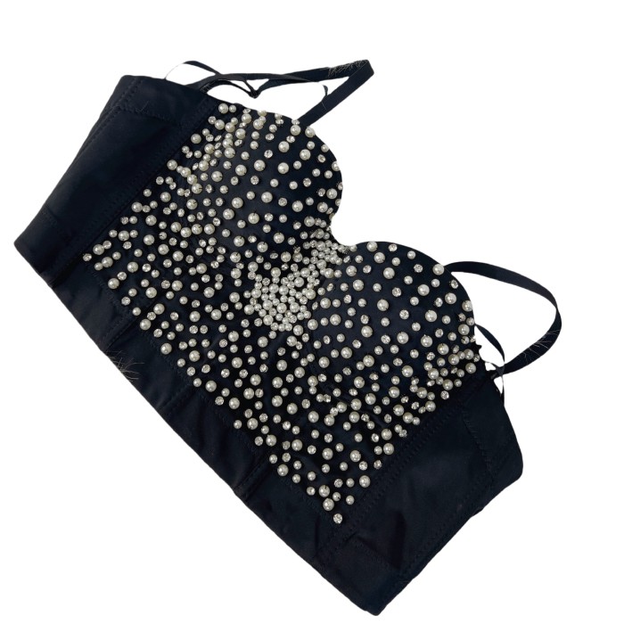 Sexy Corset Top For Women Nightclub Stones Top With Chest Pad Party Short Clothes