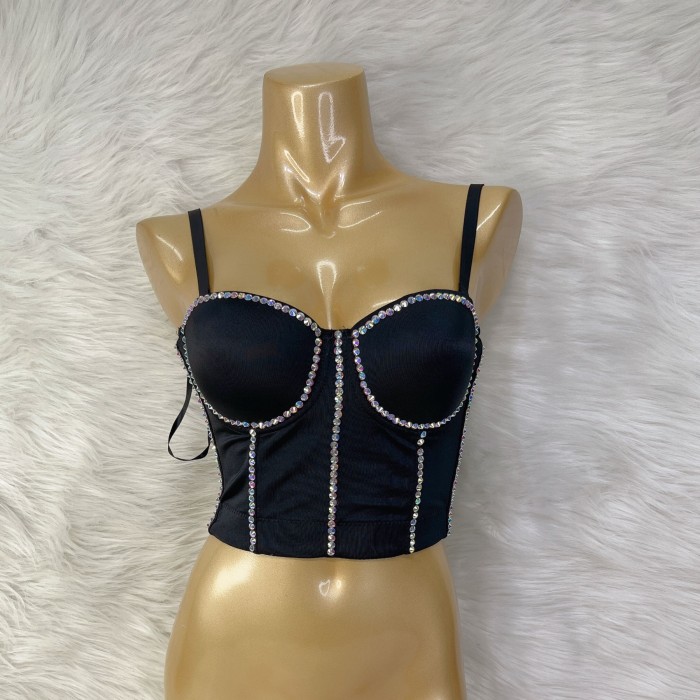 Sexy Corset Top For Women Nightclub Stones Top With Chest Pad Party Short Clothes