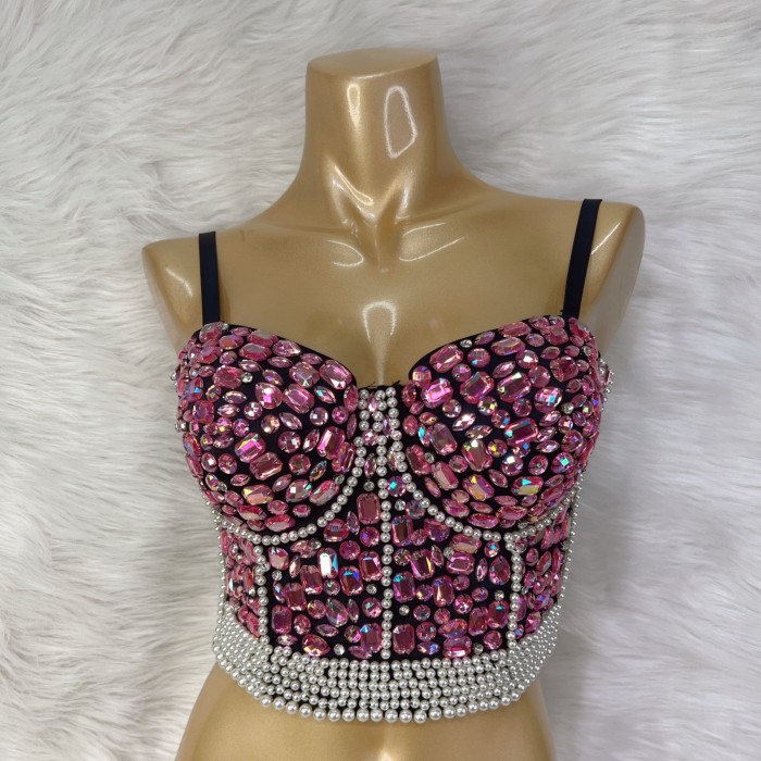 Sexy Corset Top For Women Nightclub Stones Top With Chest Pad Party Short Clothes