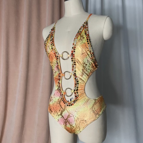 Sexy Women Beads Bodysuit Sequins Swimsuit Rave Dancer One-piece Outfit Costumes Stage Performance Leotard Show Girls