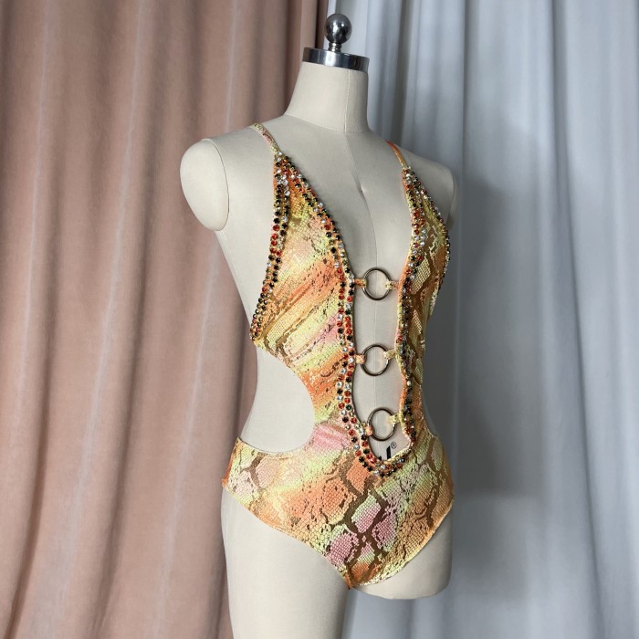 Sexy Women Beads Bodysuit Sequins Swimsuit Rave Dancer One-piece Outfit Costumes Stage Performance Leotard Show Girls