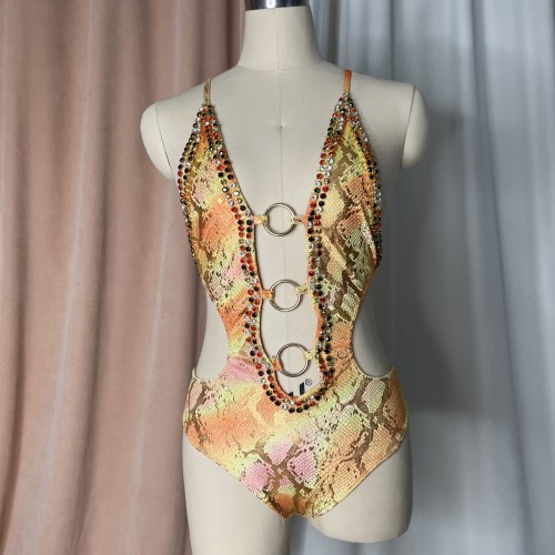 Sexy Women Beads Bodysuit Sequins Swimsuit Rave Dancer One-piece Outfit Costumes Stage Performance Leotard Show Girls