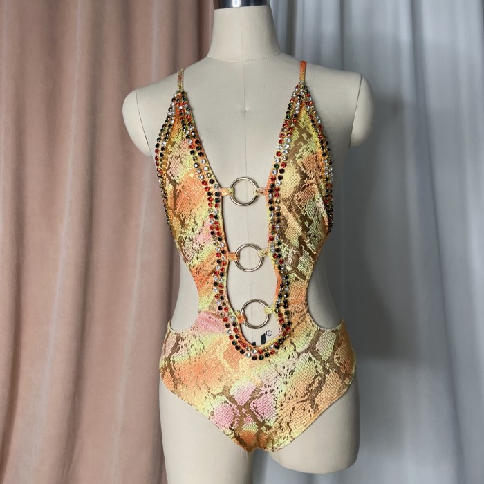 Sexy Women Beads Bodysuit Sequins Swimsuit Rave Dancer One-piece Outfit Costumes Stage Performance Leotard Show Girls