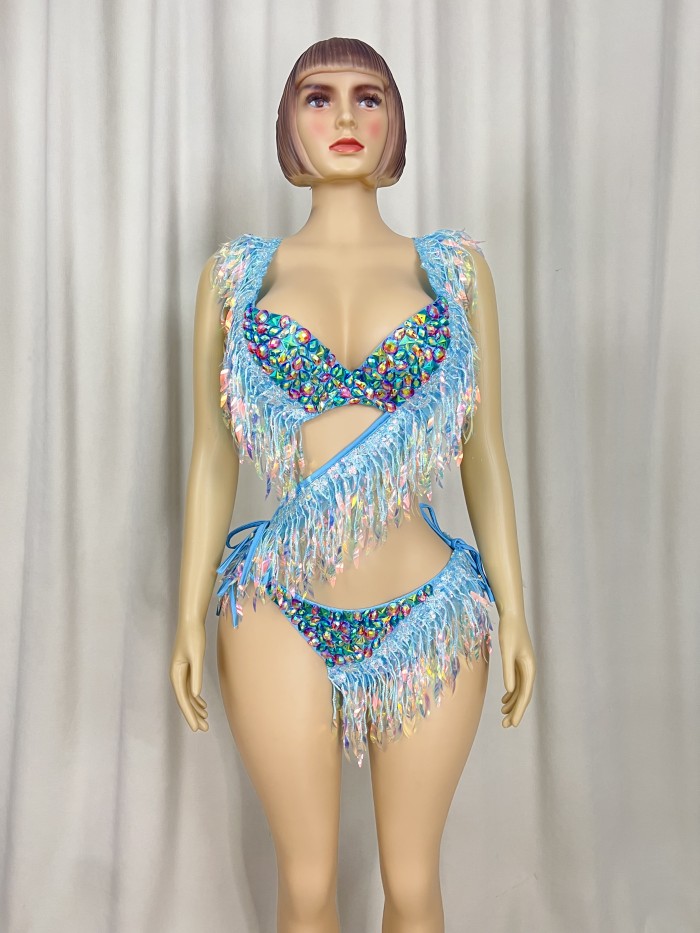 Samba Carnival  Bra And Panty Hand Beads Passista Pageant Cabaret Broadway Theater Mrdi Gras,Vegas Showgirl C052