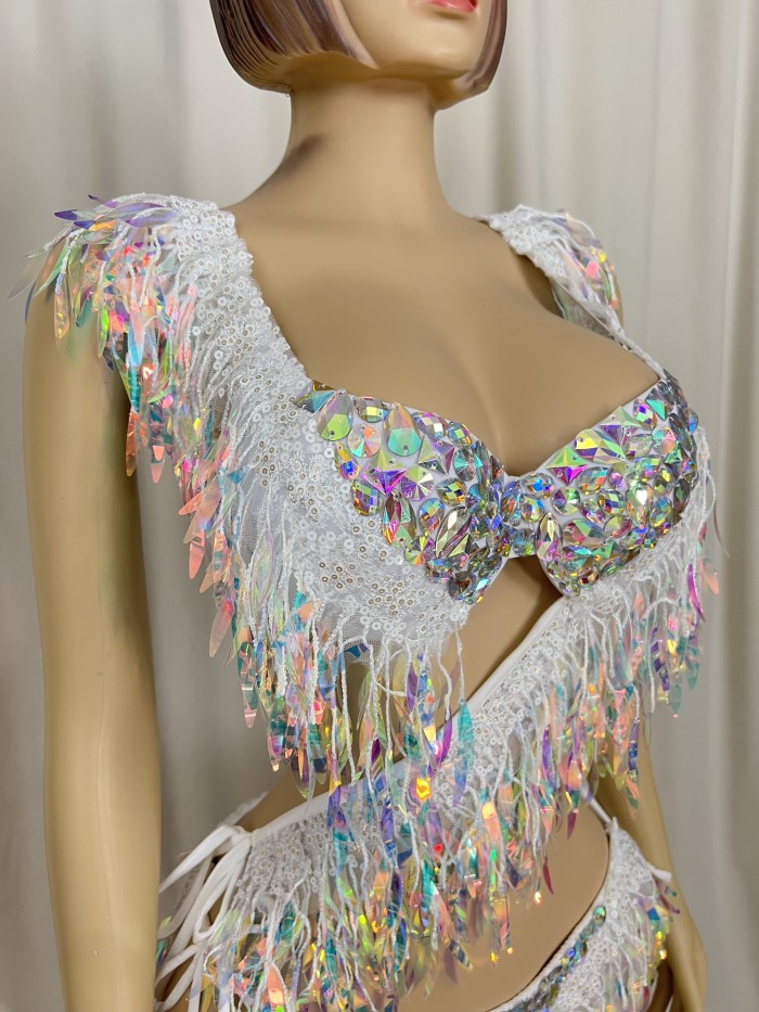 Samba Carnival  Bra And Panty Hand Beads Passista Pageant Cabaret Broadway Theater Mrdi Gras,Vegas Showgirl C052