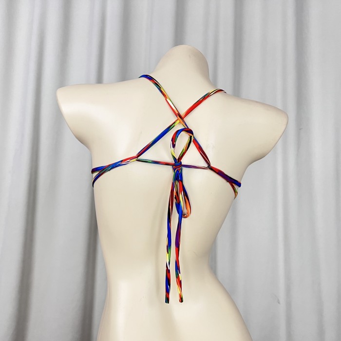 New Sexy Handmade Wire Bra With Rainbow Fabric And Stones For EDC Festival