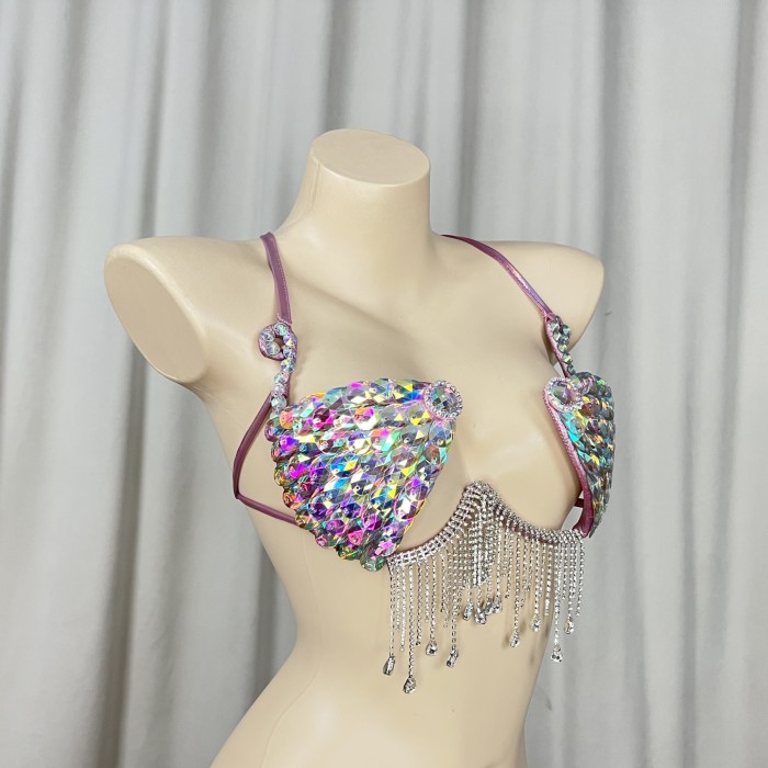 New Style Samba Carnival Handmade Wire Bra With Silver AB sTONES For Performance Costumes