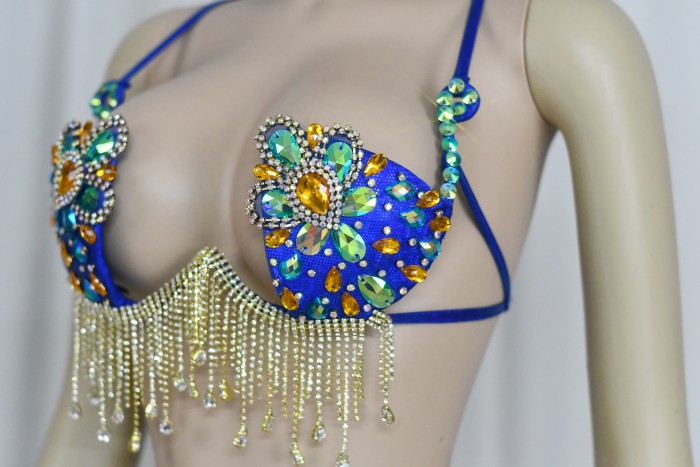 New Style Handmade Samba Wire Bra Royal Blue Color With Tassels For Halloween