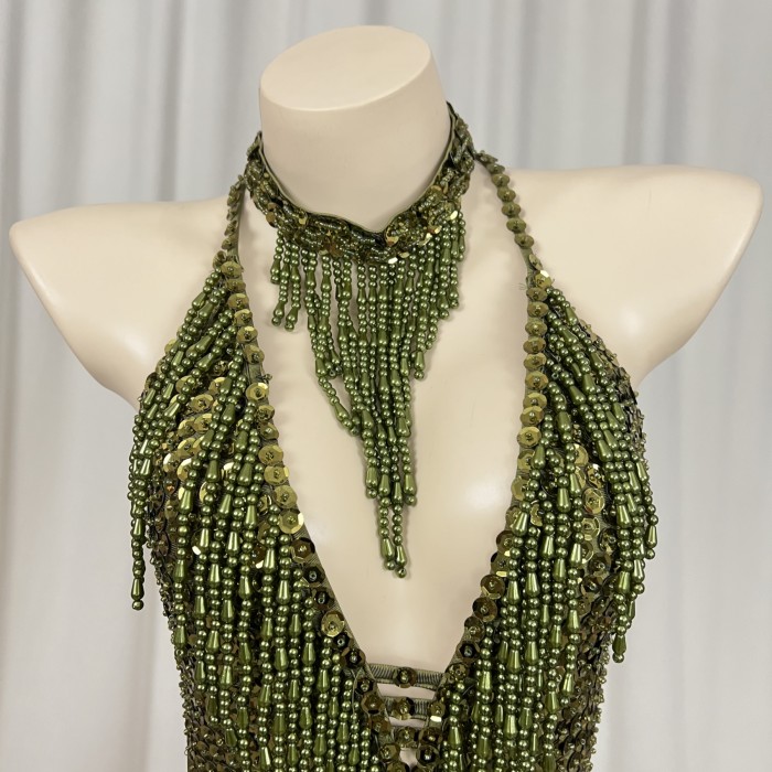 Sexy Women Beads Bodysuit Sequins Swimsuit Rave Dancer One-piece Outfit Costumes Stage Performance Leotard Show Girls