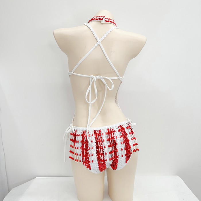 Sexy Women Beads Bodysuit Sequins Swimsuit Rave Dancer One-piece Outfit Costumes Stage Performance Leotard Show Girls