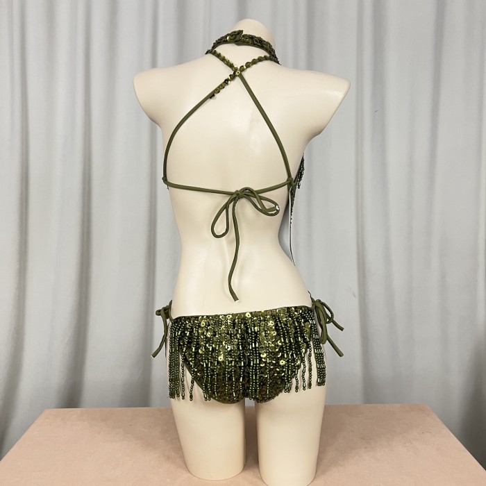 Sexy Women Beads Bodysuit Sequins Swimsuit Rave Dancer One-piece Outfit Costumes Stage Performance Leotard Show Girls