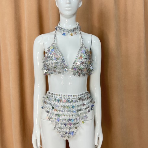 Halloween Handmade Stars Costumes Top And Bottom With Necklace 3 Piece For Performance