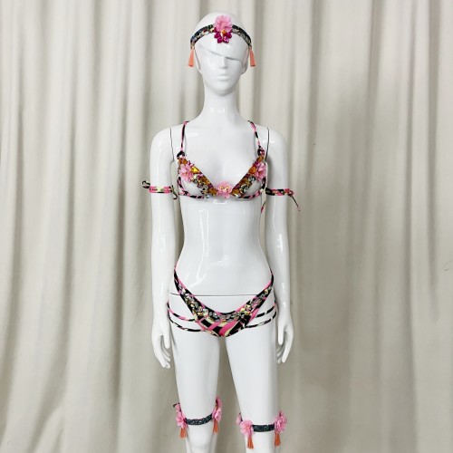 Halloween Samba Carnival Handmade Wire Bra And Panty With Headpiece,Arm Piece And Leg Piece For EDC Festival