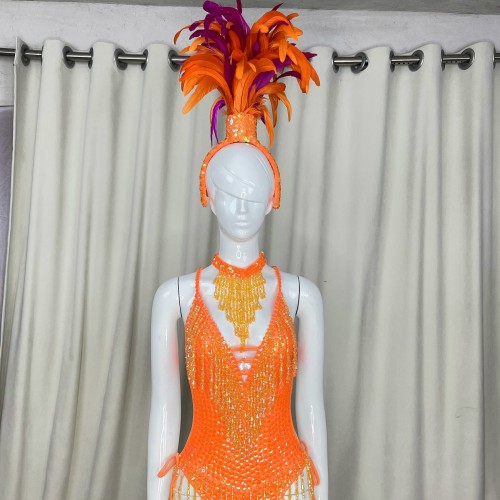 New Style One-Piece Bodysuit Women's Sexy Swimmsuit Costumes  Outfit With Feather Wire Headpiece