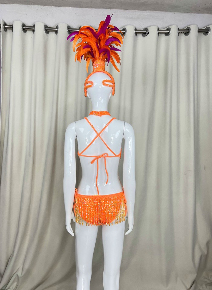 New Style One-Piece Bodysuit Women's Sexy Swimmsuit Costumes  Outfit With Feather Wire Headpiece