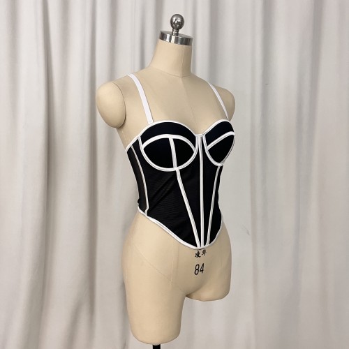 Sexy and versatile fishbone slim fit, irregular short style camisole vest, inner bra top for women