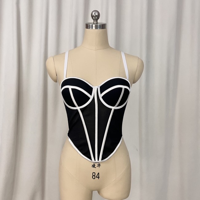 Sexy and versatile fishbone slim fit, irregular short style camisole vest, inner bra top for women