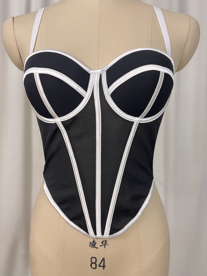 Sexy and versatile fishbone slim fit, irregular short style camisole vest, inner bra top for women