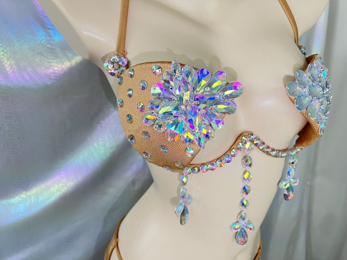 Hand Beaded Belly Dance Samba Costumes Nude Color bra panty 2 pcs