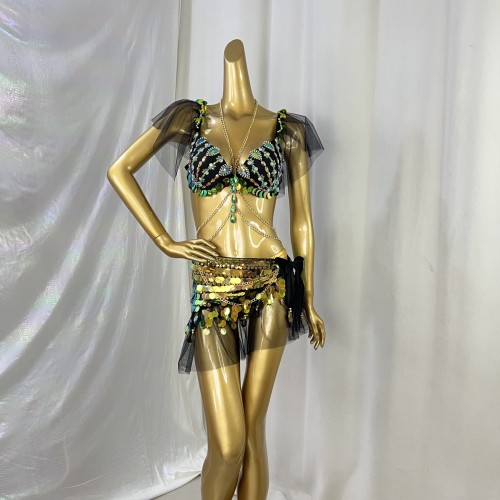 New Style Samba Carnival Halloween Costumes Handmade Bra,Hip Scarf And Panty For EDC Festival