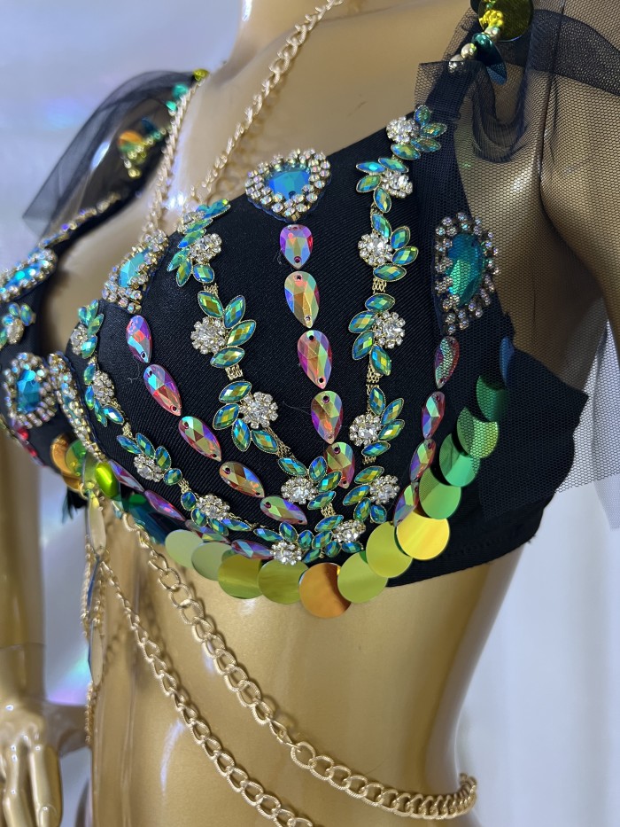 New Style Samba Carnival Halloween Costumes Handmade Bra,Hip Scarf And Panty For EDC Festival