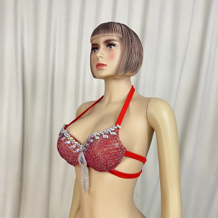 New Style Samba Carnival Handmade Dance Bra Red Color For EDC Festival,Rave Performance