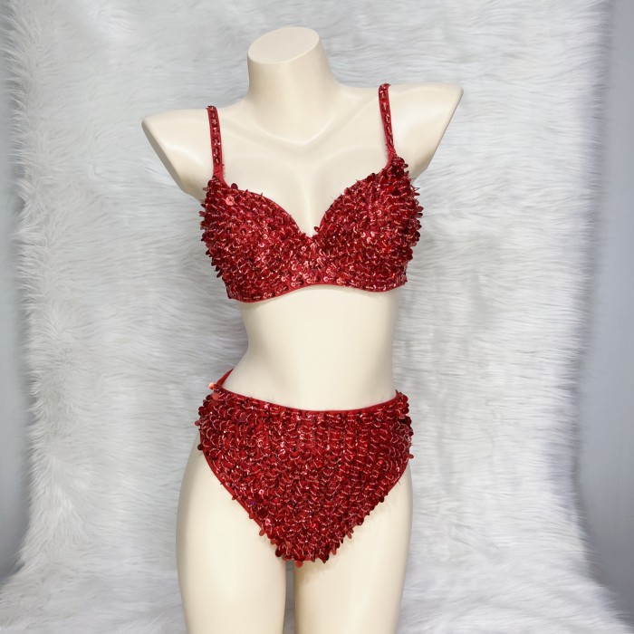 Samba Carnival Handmade Sequins And Beads Bra With High Waist Bottom For Carnival Costumes,EDC Cloth
