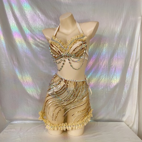New Sexy Women Costumes Bra Panty With Mini skirt For Party and EDC