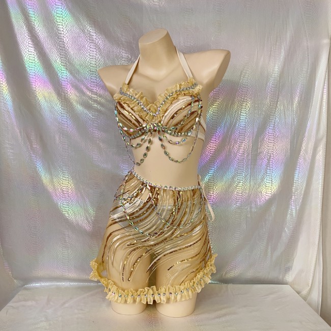 New Sexy Women Costumes Bra Panty With Mini skirt For Party and EDC