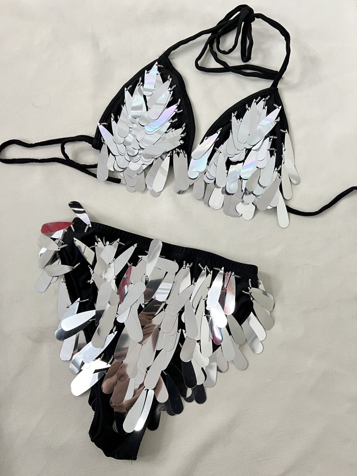 New Style Samba Carnival Handmade Bikini Top And Bottom With Water Droplet Beads For EDC Party,Rave Festival