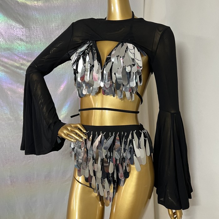 New Style Samba Carnival Handmade Bikini Top And Bottom With Water Droplet Beads For EDC Party,Rave Festival