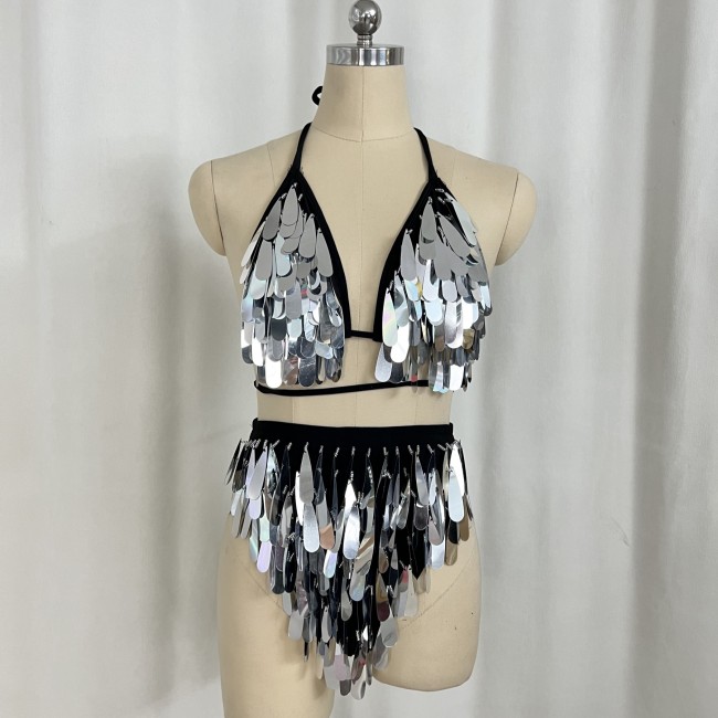 New Style Samba Carnival Handmade Bikini Top And Bottom With Water Droplet Beads For EDC Party,Rave Festival