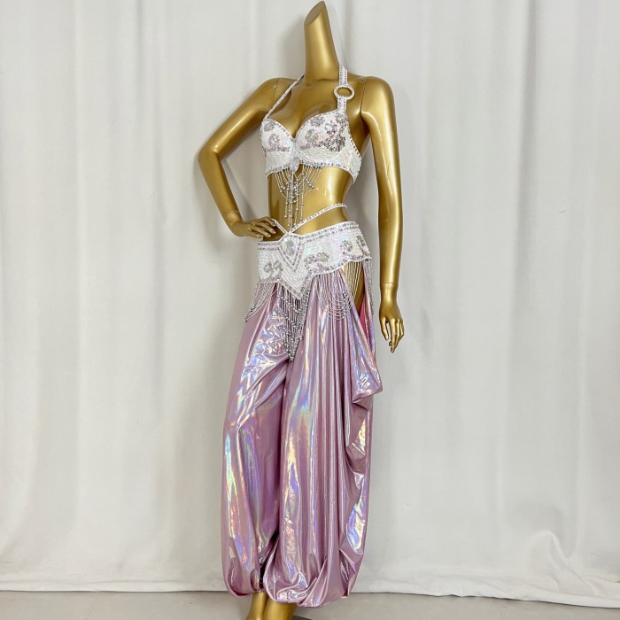 Samba Carnival Belly Dance Costumes Handmade Beads Bra And Belt With Lantern Pants For Performance Costumes