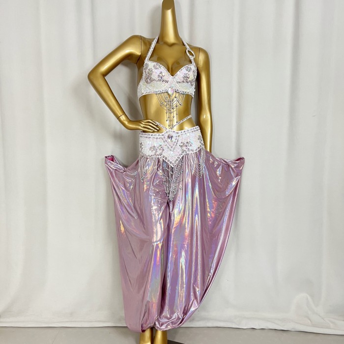 Samba Carnival Belly Dance Costumes Handmade Beads Bra And Belt With Lantern Pants For Performance Costumes